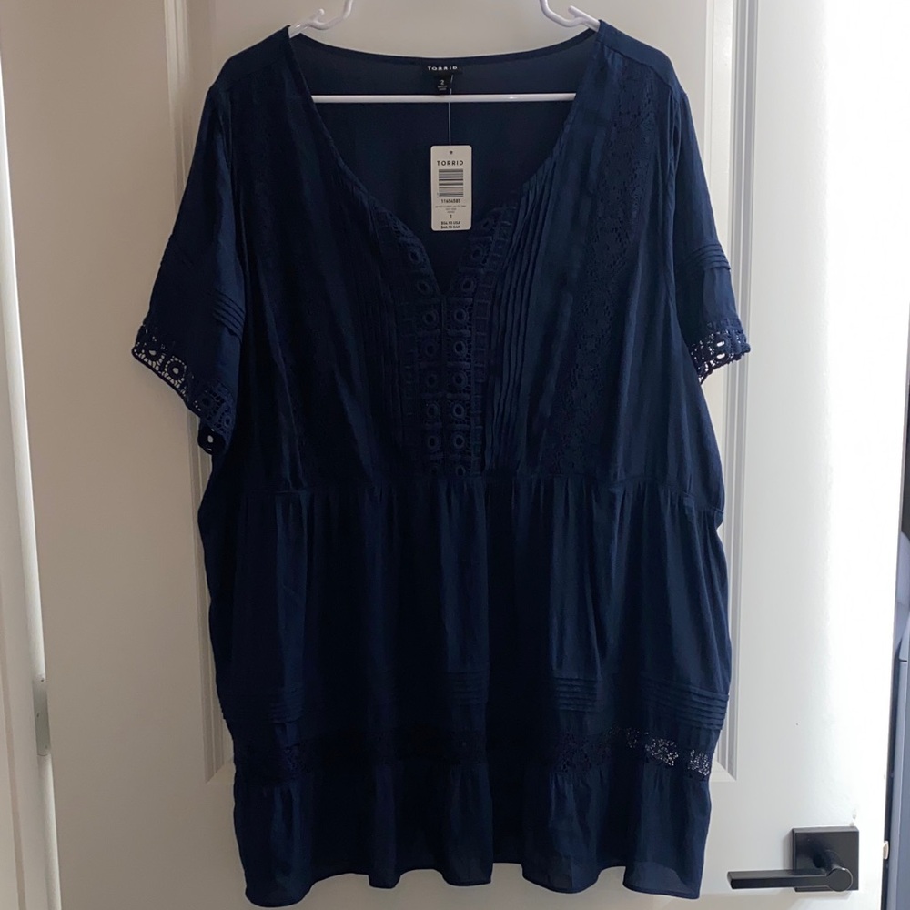 **NWT!!** Torrid Navy Blouse with Eyelet Details